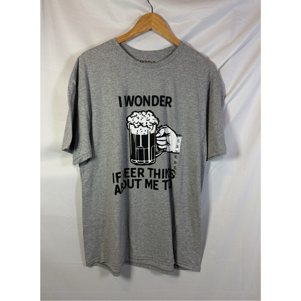 Hybrid Apparel Mens XL Gray T-Shirt I Wonder If Beer Thinks About Me